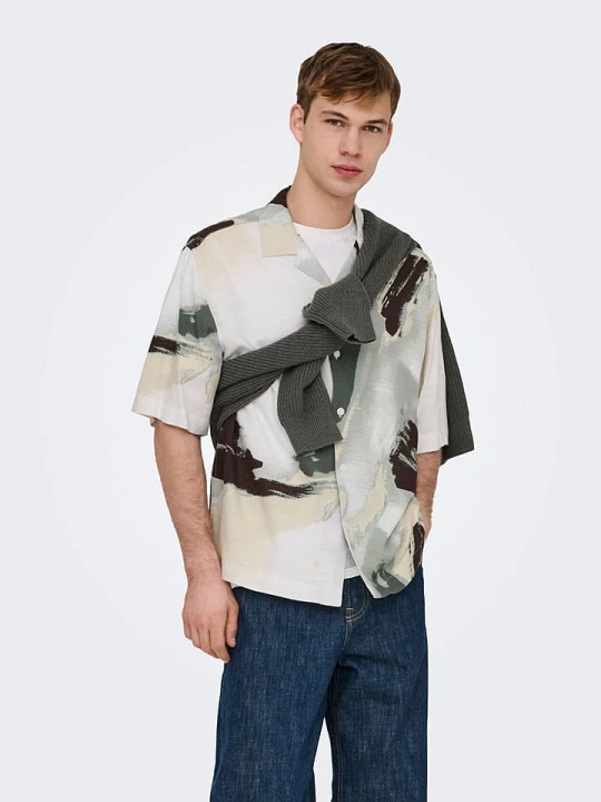 Zdjęcie produktu ONLY & SONS Koszula "Onsharvi" - Relaxed fit - w kolorze beżowo-zielono-szarym rozmiar: M