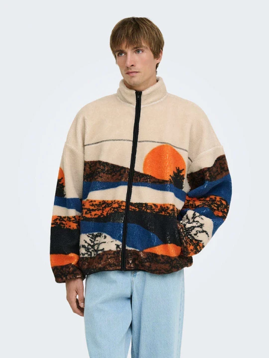 Zdjęcie produktu ONLY & SONS Kurtka polarowa "Adam" w kolorze beżowo-niebieskim rozmiar: XL
