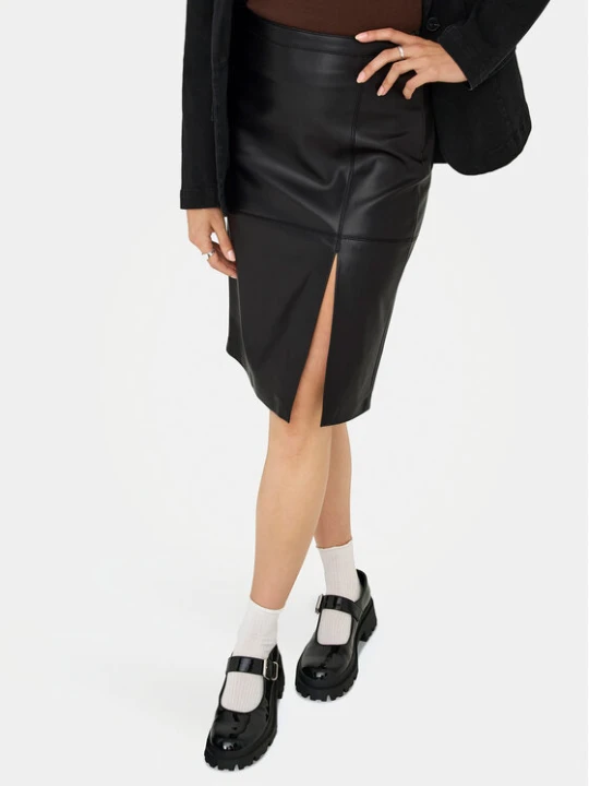 Zdjęcie produktu ONLY Spódnica z imitacji skóry Oline 15315998 Czarny Slim Fit