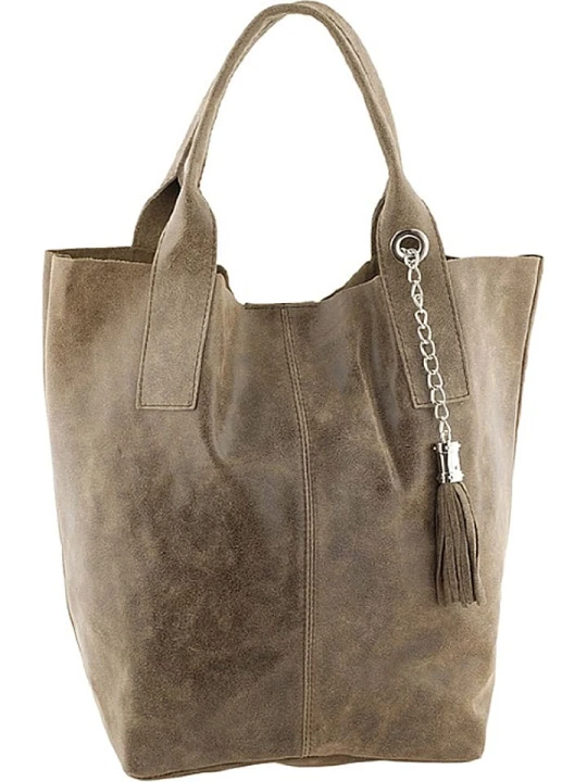 Zdjęcie produktu ORE10 Skórzany shopper bag "Laura" w kolorze szarobrązowym - 38 x 41 x 20 cm rozmiar: onesize