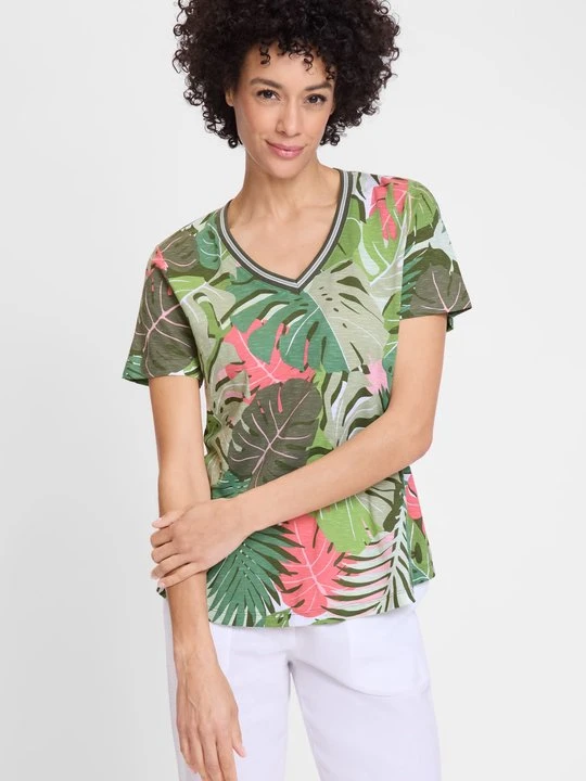 Zdjęcie produktu ORGANIC COTTON Bawełniana bluzka damska Hannah z roślinnym wzorem – Voyage Tropical Olsen