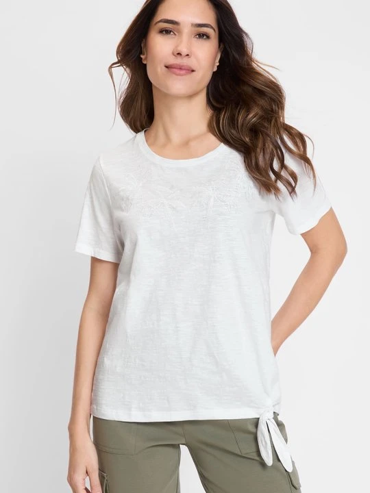 Zdjęcie produktu ORGANIC COTTON Biała bawełniana bluzka damska Hannah z haftem – Voyage Tropical Olsen
