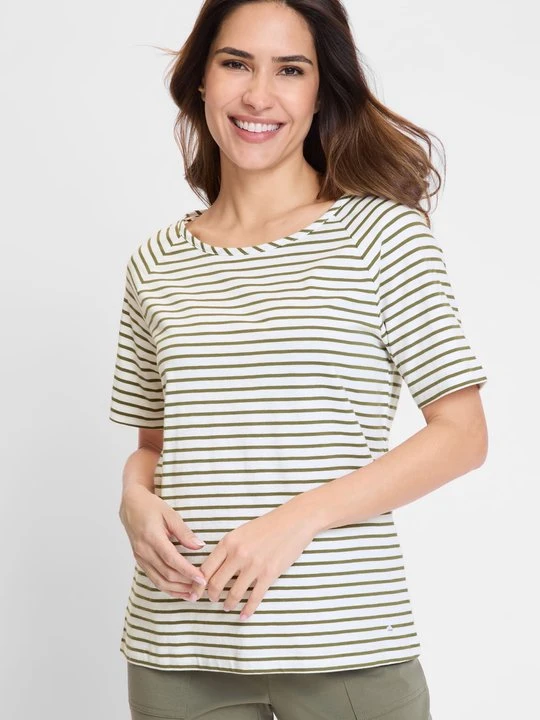 Zdjęcie produktu ORGANIC COTTON Oliwkowa bluzka damska Hannah w paski – Voyage Tropical Olsen