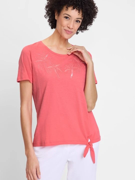 Zdjęcie produktu ORGANIC COTTON Różowa bawełniana bluzka damska Hannah z haftem – Voyage Tropical Olsen