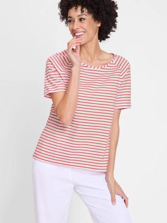 Zdjęcie produktu ORGANIC COTTON Różowa bluzka damska Hannah w paski – Voyage Tropical Olsen