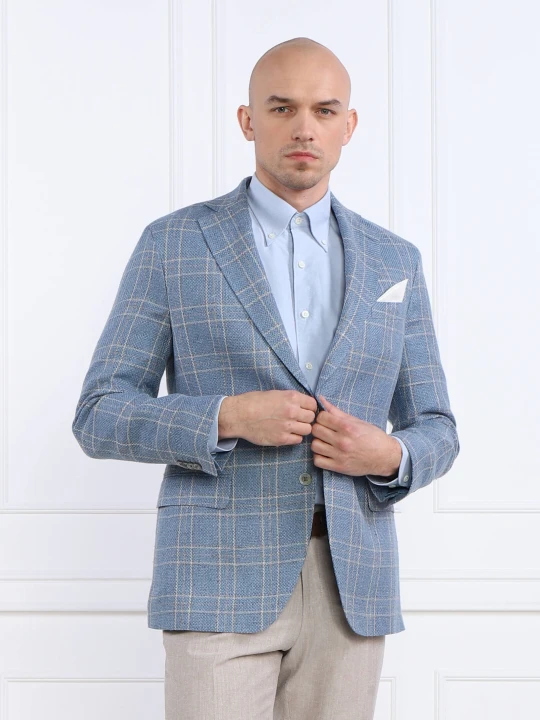 Zdjęcie produktu Oscar Jacobson Lniana marynarka Fogerty Blazer | Slim Fit | z dodatkiem jedwabiu niebieski