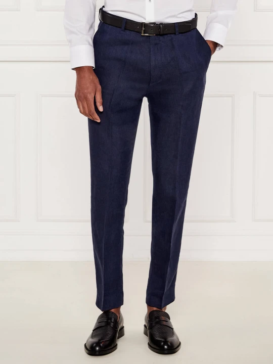 Zdjęcie produktu Oscar Jacobson Lniane spodnie Denz | Slim Fit granatowy