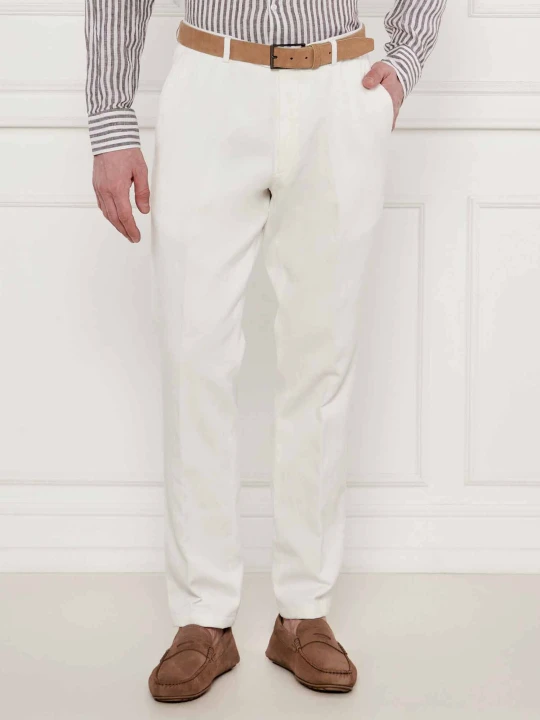 Zdjęcie produktu Oscar Jacobson Spodnie Dandy | Slim Fit | z dodatkiem lnu biały