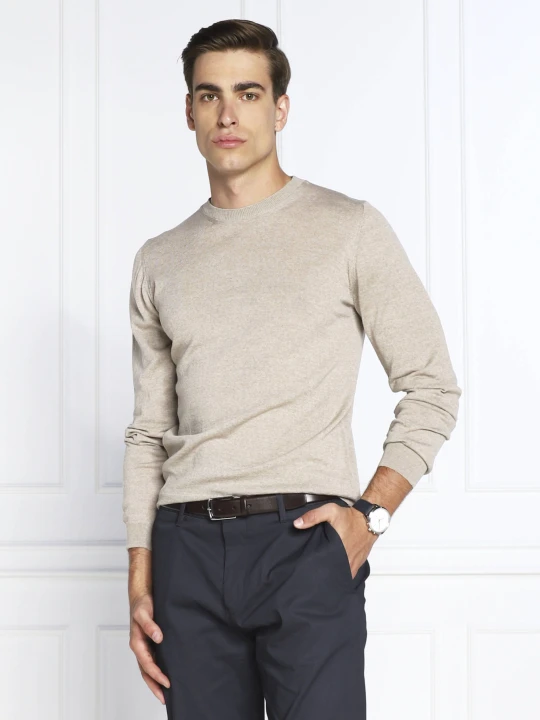 Zdjęcie produktu Oscar Jacobson Wełniany sweter Custer | Slim Fit beżowy