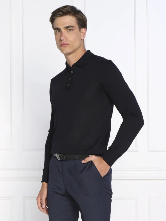 Zdjęcie produktu Oscar Jacobson Wełniany sweter Ruben Poloshirt L-S | Slim Fit granatowy