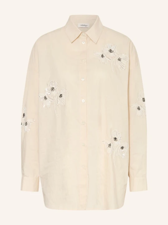 Zdjęcie produktu Ottod'ame Bluzka W Stylu Oversize Z Cekinami I Ozdobnymi Perełkami beige