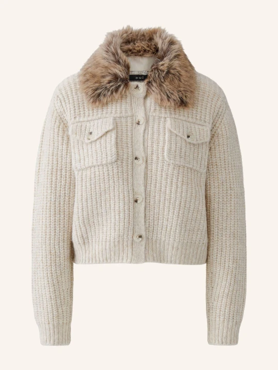 Zdjęcie produktu Oui Kardigan Z Odpinanym Kołnierzem Ze Sztucznego Futra beige