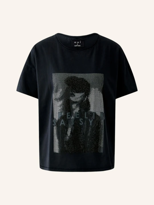 Zdjęcie produktu Oui T-Shirt Z Kamieniami Ozdobnymi schwarz CZARNY