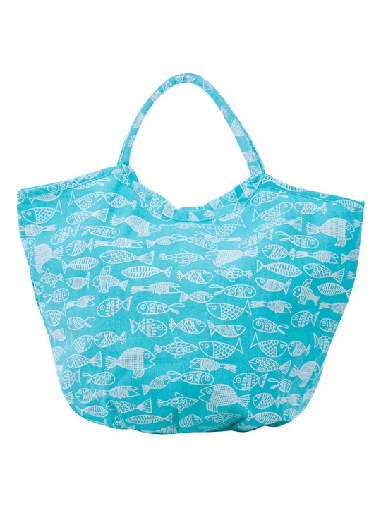 Zdjęcie produktu Overbeck and Friends Shopper bag "Crazy Fish" w kolorze turkusowo-białym - 63 x 45 x 29 cm rozmiar: onesize