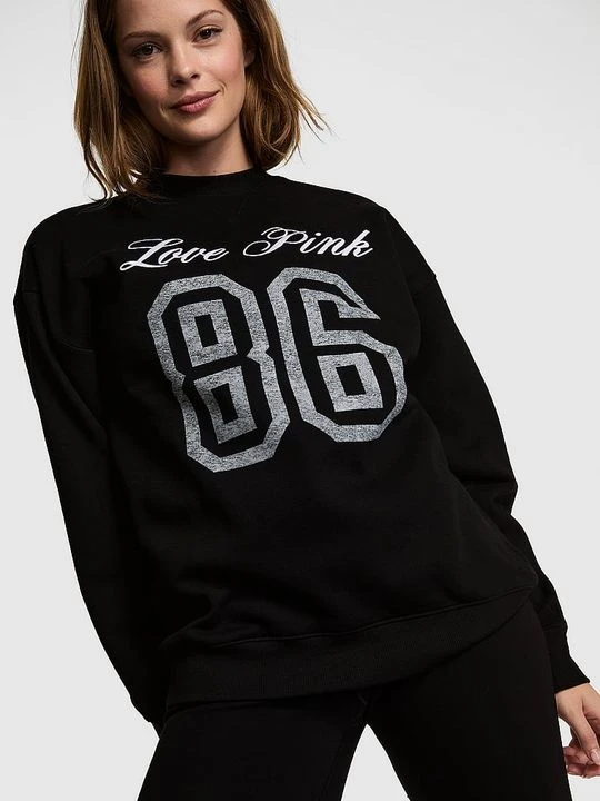 Zdjęcie produktu Oversize’owa bluza Campus Fleece z okrągłym dekoltem Victoria's Secret Czarny