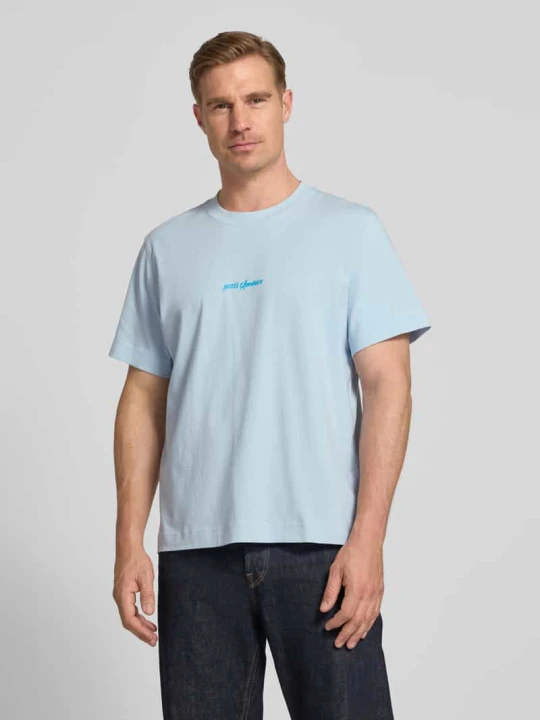 Zdjęcie produktu Oversize’owy T-shirt z czystej bawełny model 'ELIAS' Selected Homme Jasnoniebieski