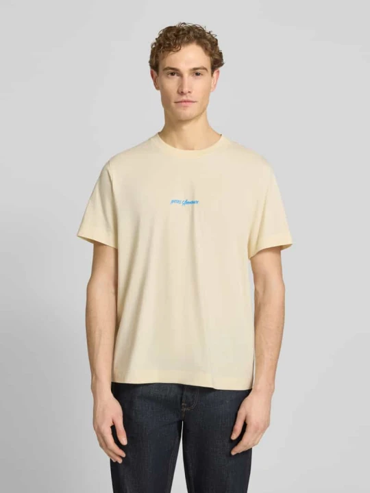 Zdjęcie produktu Oversize’owy T-shirt z czystej bawełny model 'ELIAS' Selected Homme Jasnożółty