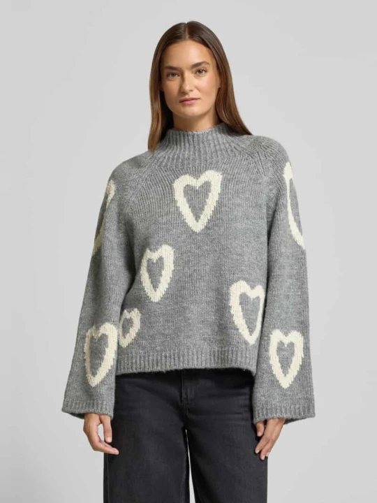 Zdjęcie produktu Oversize sweter dzianinowy z domieszką wełny i bawełny MORE & MORE Średnioszary