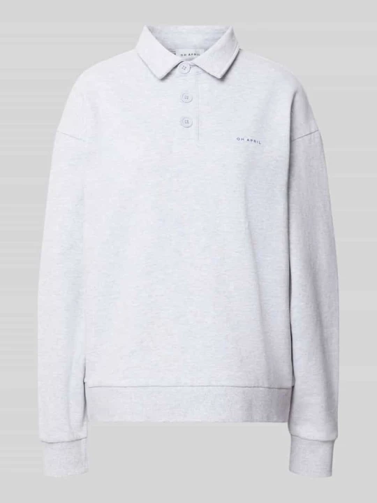 Zdjęcie produktu Oversized bluza z kołnierzykiem polo i nadrukiem z logo Oh April Średnioszary melanż