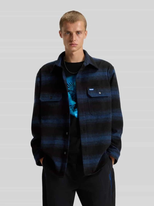 Zdjęcie produktu Oversized koszula flanelowa z dodatkiem wełny model „EBOLT” Hugo Niebieski