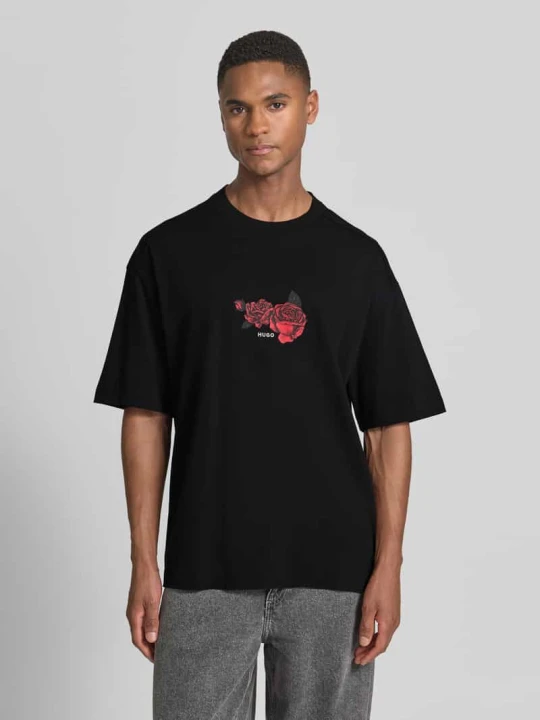 Zdjęcie produktu Oversized t-shirt z czystej bawełny model 'DOMANS' Hugo Czarny