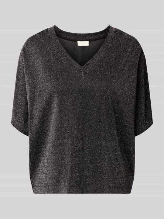 Zdjęcie produktu Oversized t-shirt z dekoltem w serek milano italy Czarny