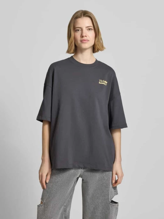 Zdjęcie produktu Oversized t-shirt z detalem z logo model 'Regina' LeGer Ciemnoszary