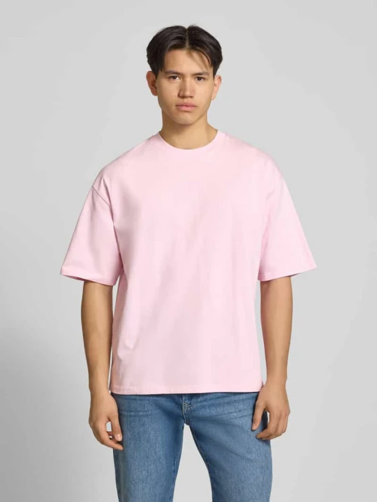 Zdjęcie produktu Oversized T-shirt z logo i okrągłym dekoltem REVIEW Mocnoróżowy