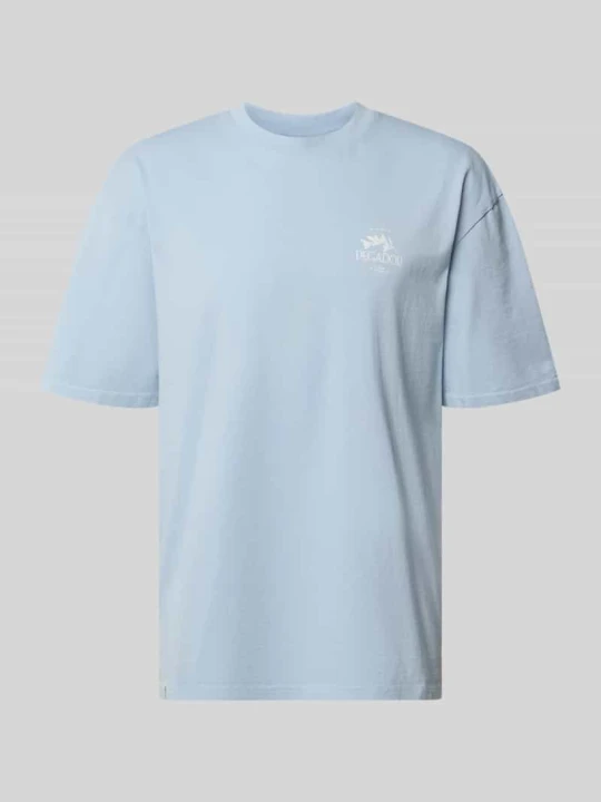Zdjęcie produktu Oversized t-shirt z nadrukiem z tyłu i okrągłym dekoltem Pegador Jasnoniebieski