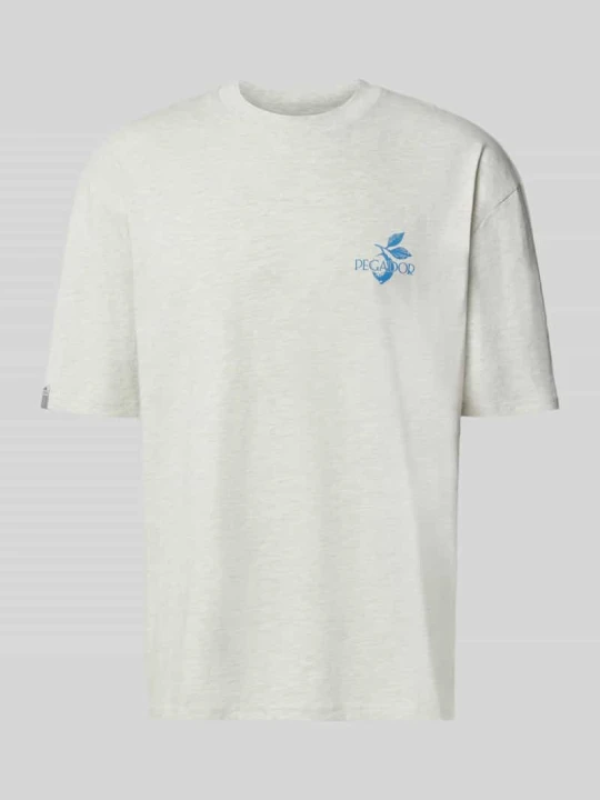 Zdjęcie produktu Oversized t-shirt z nadrukiem z tyłu i okrągłym dekoltem Pegador Jasnoszary melanż