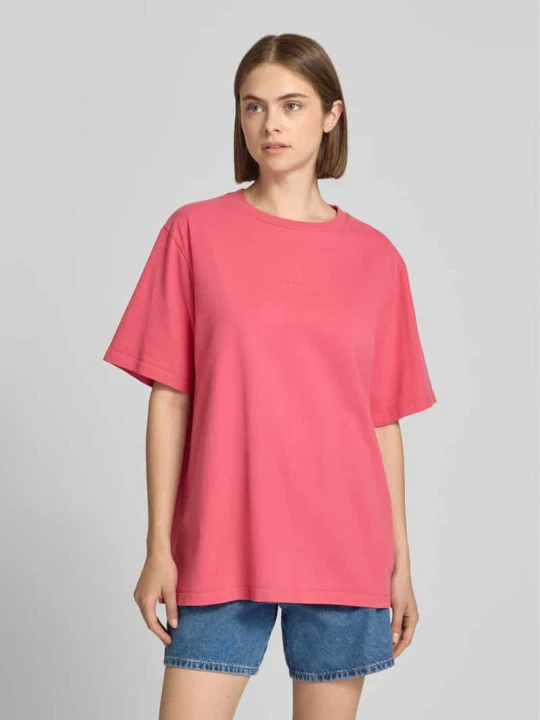 Zdjęcie produktu Oversized t-shirt z tylnym wyhaftowanym logo model 'Flower' Oh April Mocnoróżowy
