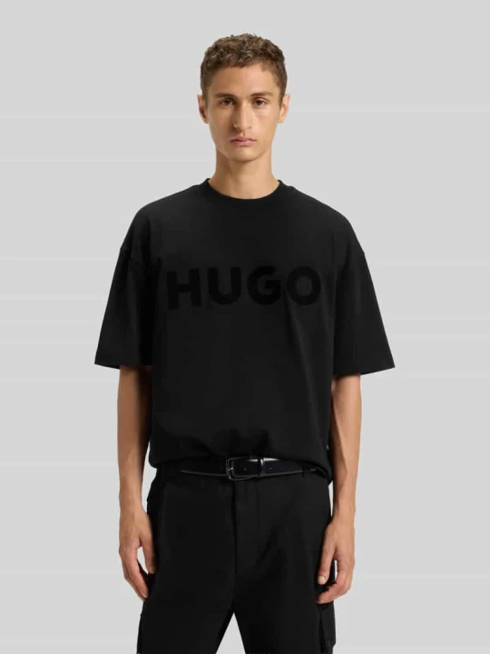 Zdjęcie produktu Oversizowy T-shirt z czystej bawełny model „DINKEE” Hugo Czarny