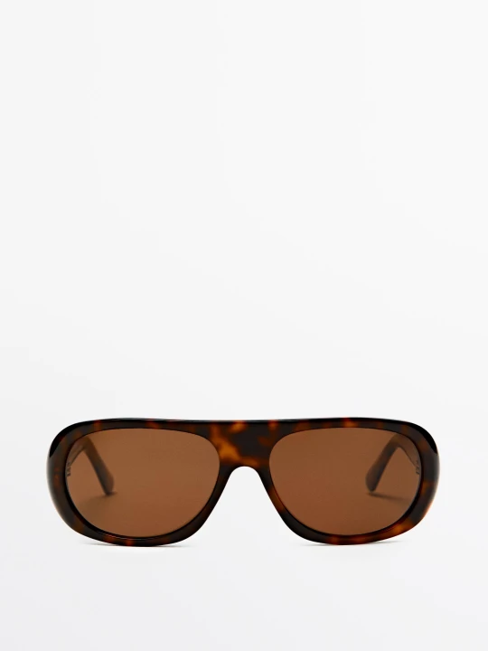 Zdjęcie produktu Owalne Okulary Przeciwsłoneczne Z Rogowym Efektem - Brązowy - - Massimo Dutti - Female