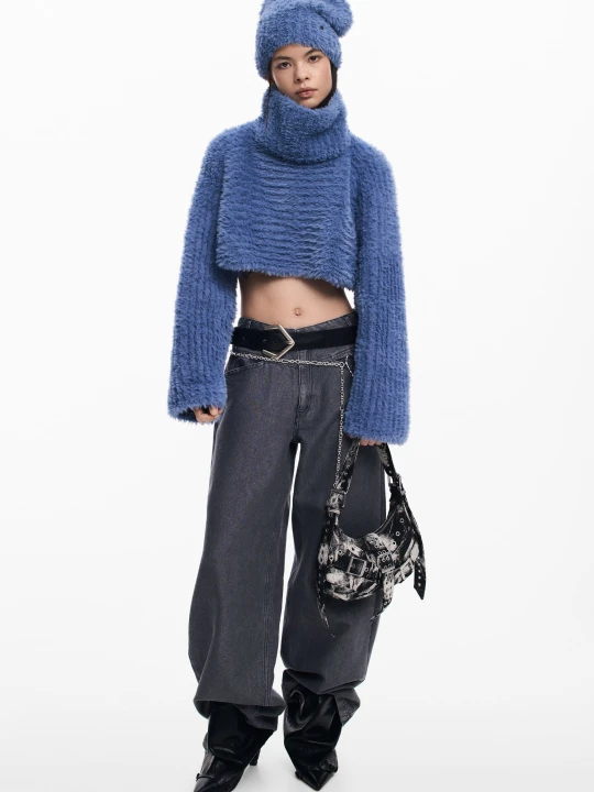 Zdjęcie produktu zestaw krótki sweter i czapka Desigual niebieski