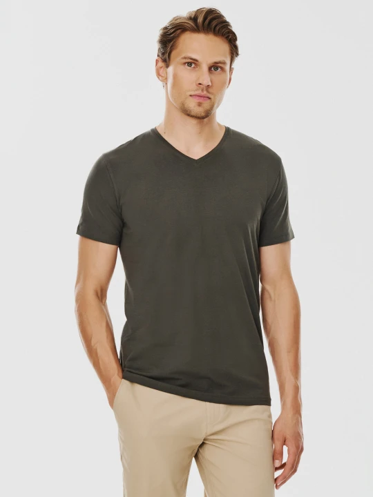 Zdjęcie produktu PAKO LORENTE – Bordowy gładki t-shirt v-neck