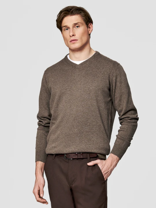 Zdjęcie produktu PAKO LORENTE - Granatowy sweter męski z dekoltem w serek