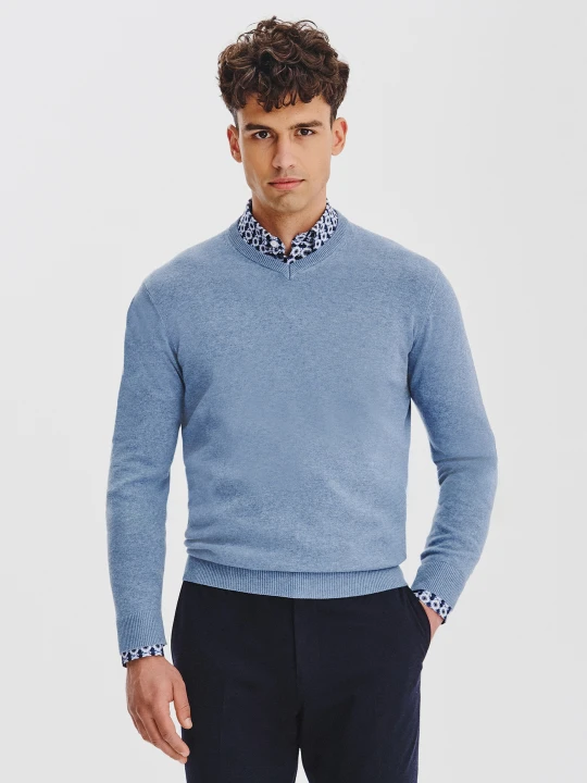 Zdjęcie produktu PAKO LORENTE - Jasnoniebieski sweter męski v-neck