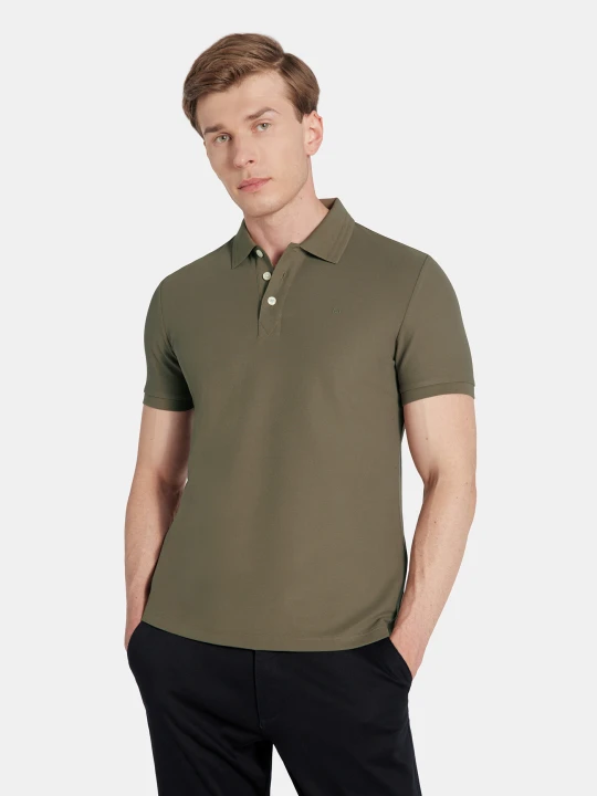 Zdjęcie produktu PAKO LORENTE - Oliwkowy t-shirt polo na trzy guziczki