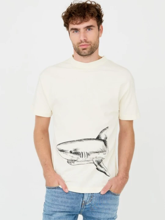 Zdjęcie produktu PALM ANGELS Beżowy męski t-shirt Broken Shark, Rozmiar XL