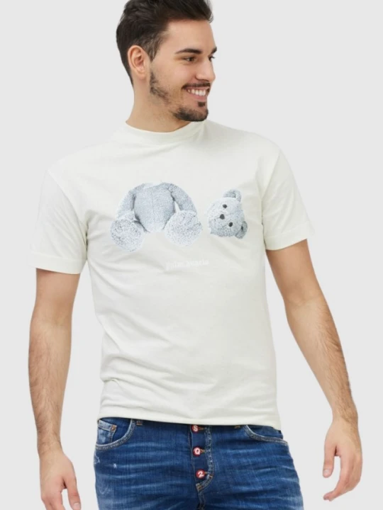 Zdjęcie produktu PALM ANGELS Biały t-shirt męski z misiem, Rozmiar XXS