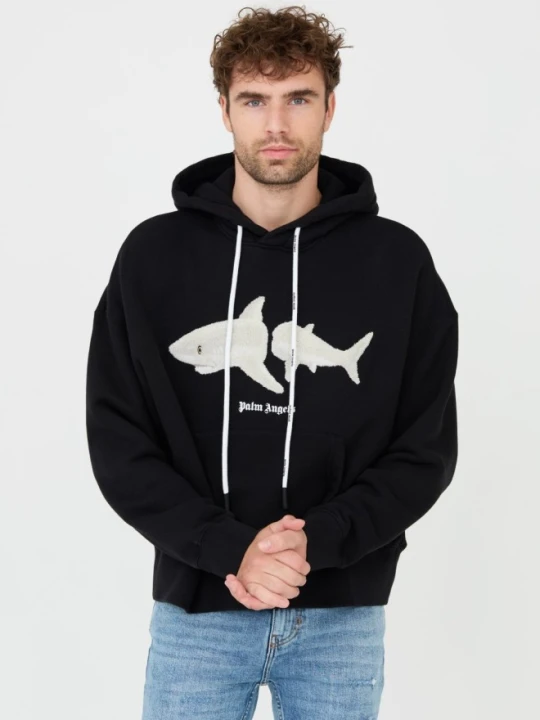 Zdjęcie produktu PALM ANGELS Czarna męska bluza z kapturem White Shark Hoody, Rozmiar S