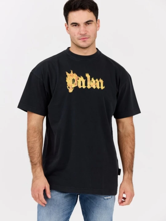 Zdjęcie produktu PALM ANGELS Czarny męski t-shirt Burning Logo Tee, Rozmiar M