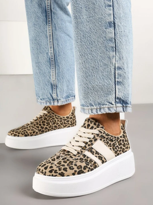 Zdjęcie produktu Panterkowe Sneakersy Kultowe Tenisówki na Platformie z Koturnem Elisara Ideal Panterkowy