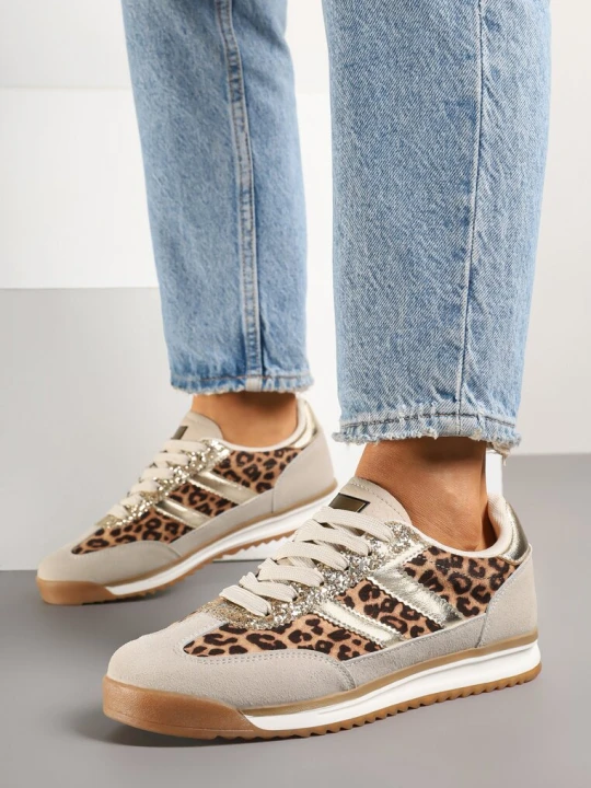 Zdjęcie produktu Panterkowe Sneakersy Ozdobione Paskami w Panterkę Eranelia Be.Sport Panterkowy