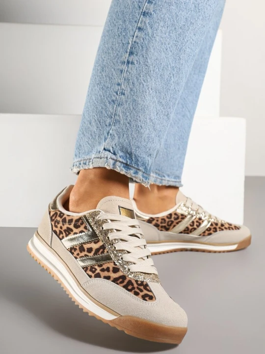 Zdjęcie produktu Panterkowe Sneakersy z Geometrycznym Wzorem w Panterkę Eravania Be.Sport Panterkowy