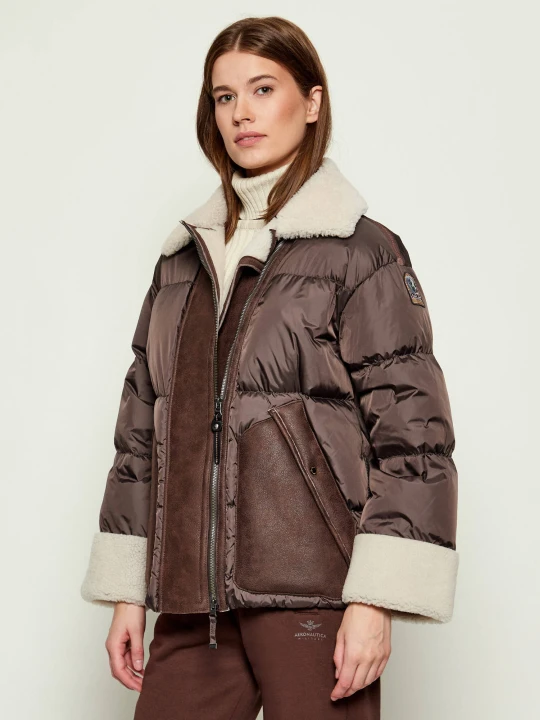 Zdjęcie produktu PARAJUMPERS Puchowa kurtka CHYNA | shearling | Regular Fit | z dodatkiem skóry brązowy