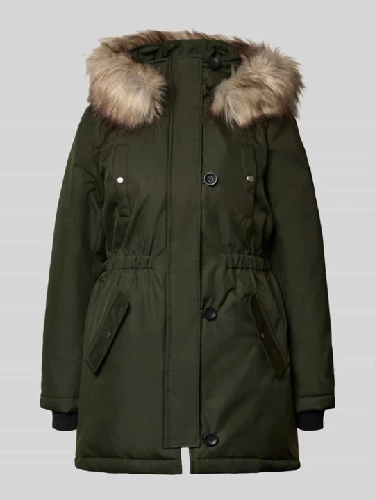 Zdjęcie produktu parka o kroju regular fit z poliestru z odpinanym obszyciem sztucznym futrem model 'Iris' Only Ciemnozielony