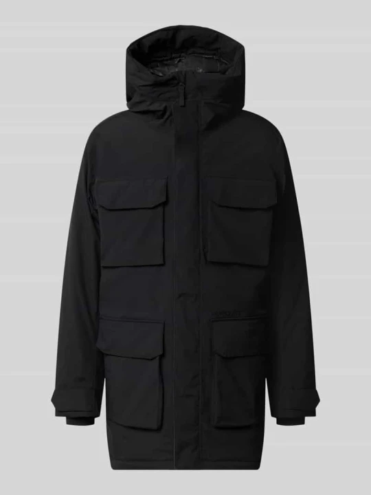 Zdjęcie produktu parka z kapturem i kieszenie z patką model 'AIDEN' Didriksons Czarny