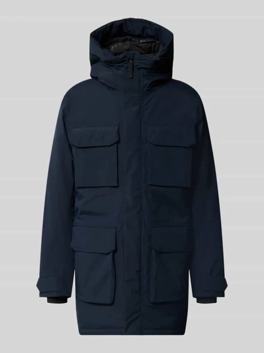 Zdjęcie produktu parka z kapturem i kieszenie z patką model 'AIDEN' Didriksons Granatowy
