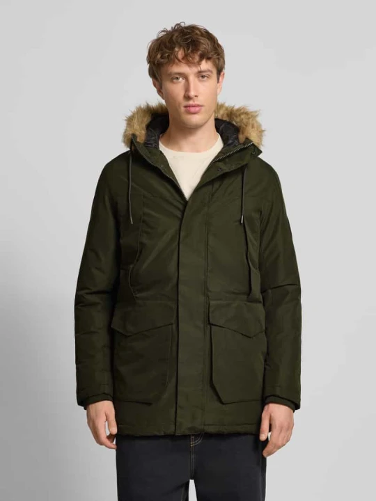 Zdjęcie produktu Parka z kieszeniami z patką i kapturem ze sztucznego futra Jack&Jones Oliwkowy